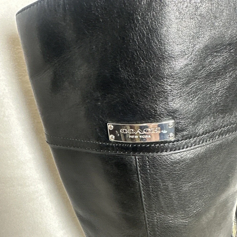 COACH-Micha Black Leather Knee High Riding Boots Size 6B